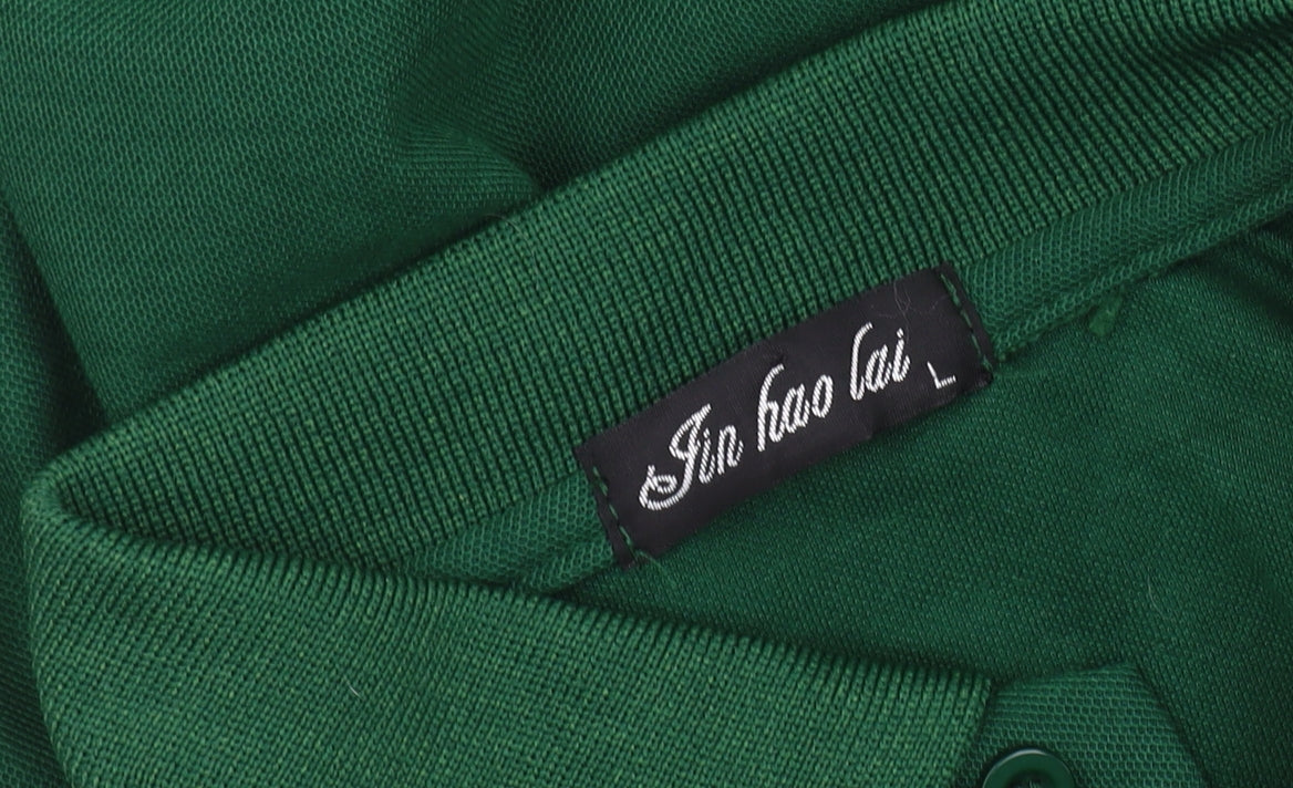Jin Hao Lai Men's Green Polo Shirt, Size L, Striped Casual