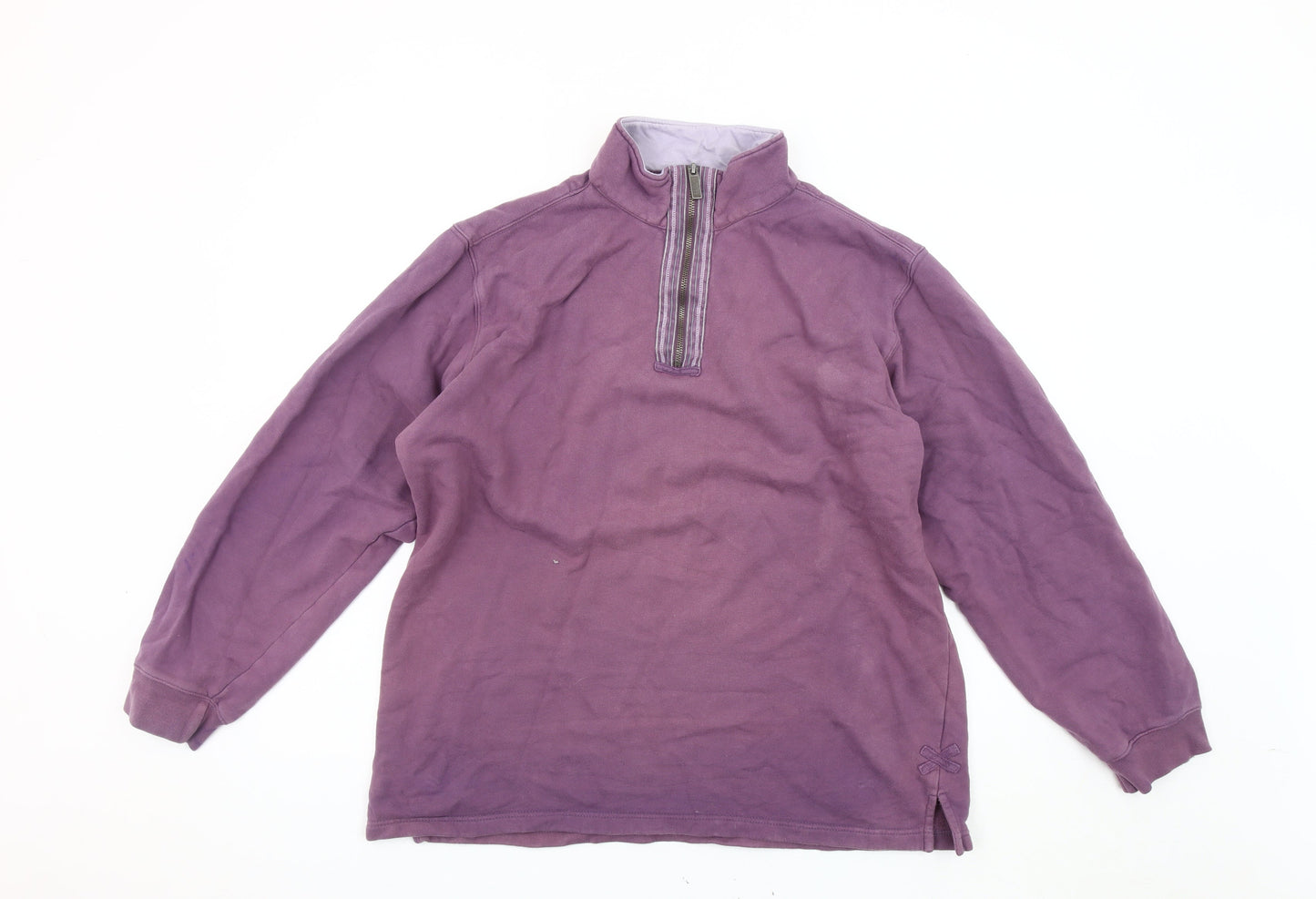 Unisex Adults UK Size L Cotton Traders Purple 1/4 Zip Sweatshirt