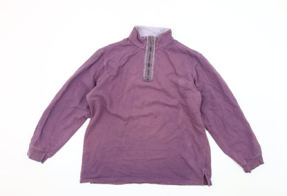Unisex Adults UK Size L Cotton Traders Purple 1/4 Zip Sweatshirt