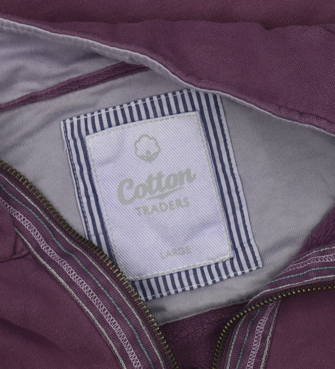 Unisex Adults UK Size L Cotton Traders Purple 1/4 Zip Sweatshirt