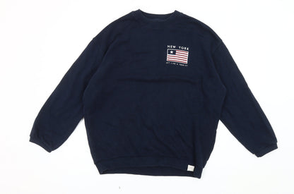 Unisex Adults UK Size M Pull&Bear Blue Pullover Sweatshirt