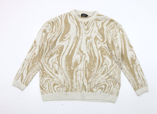 boohooMAN Men's Beige Geometric Pullover Jumper - Size L