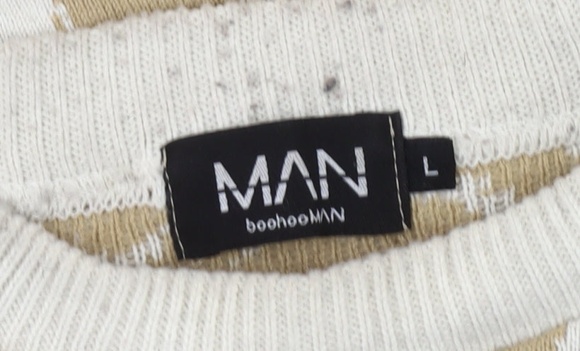 boohooMAN Men's Beige Geometric Pullover Jumper - Size L