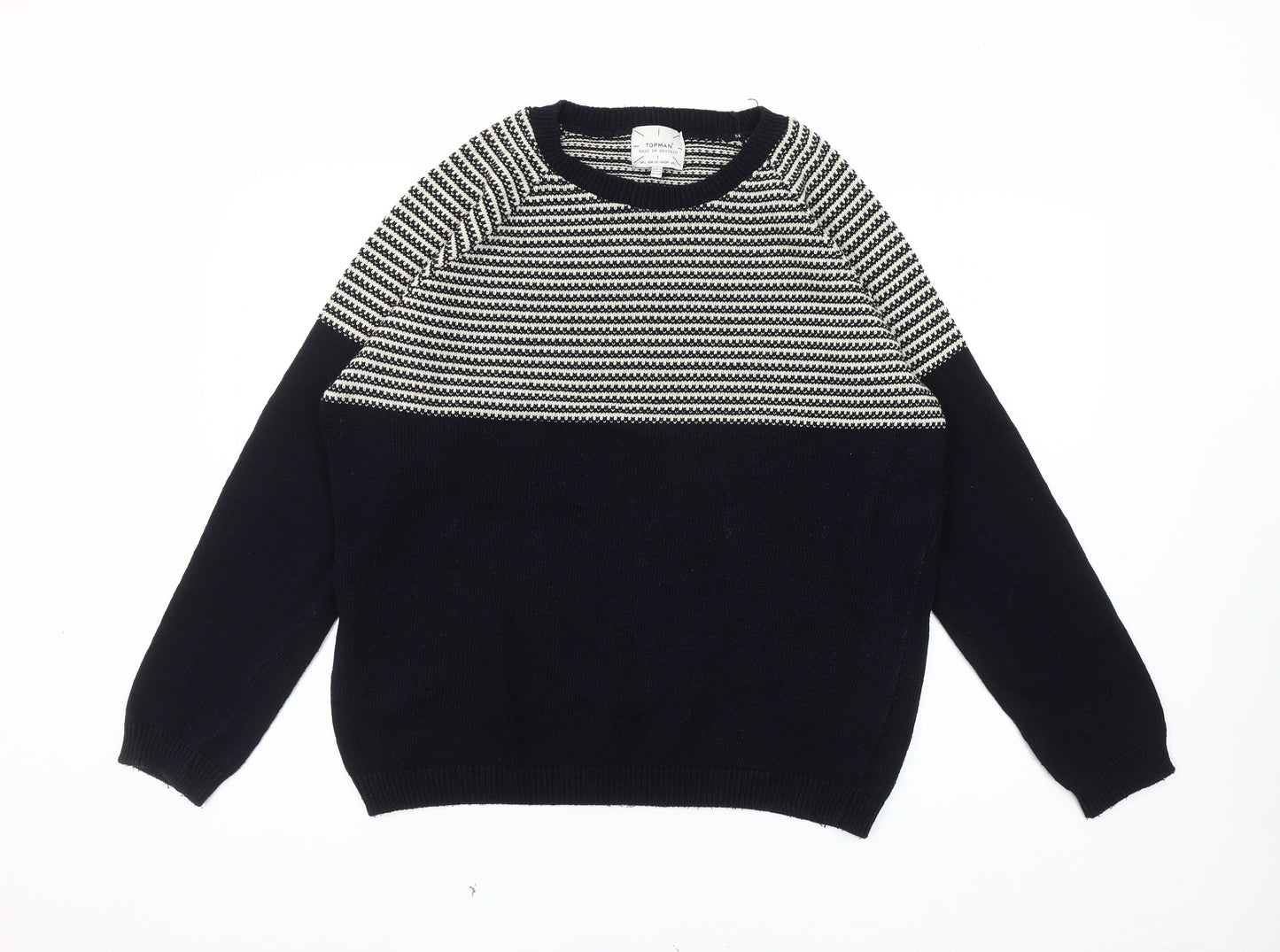 Topman Men's Blue Striped Pullover Jumper Size L