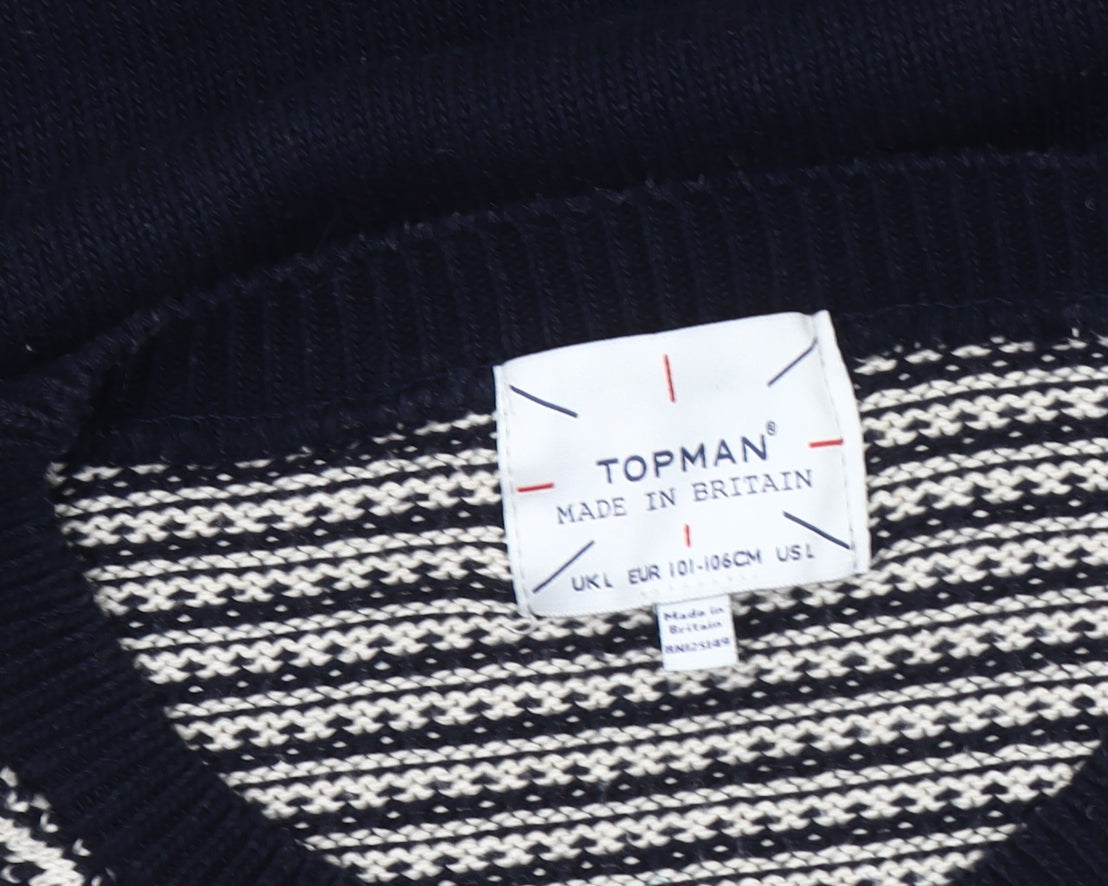 Topman Men's Blue Striped Pullover Jumper Size L