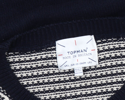 Topman Men's Blue Striped Pullover Jumper Size L