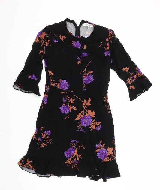 Oasis Women's Black Floral Dress, Size 10, 3/4 Sleeve