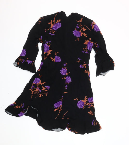 Oasis Women's Black Floral Dress, Size 10, 3/4 Sleeve