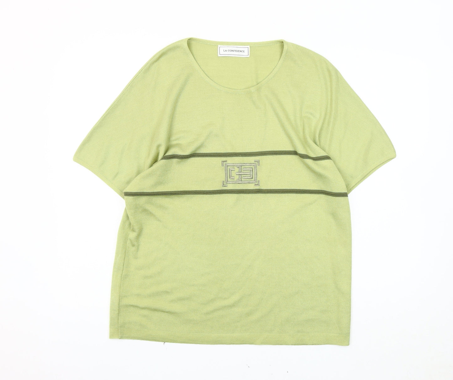 La Confidence Women's Green Knit Top - M, Solid Crew Neck