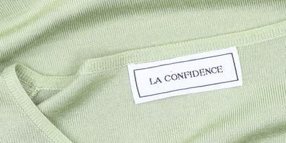 La Confidence Women's Green Knit Top - M, Solid Crew Neck