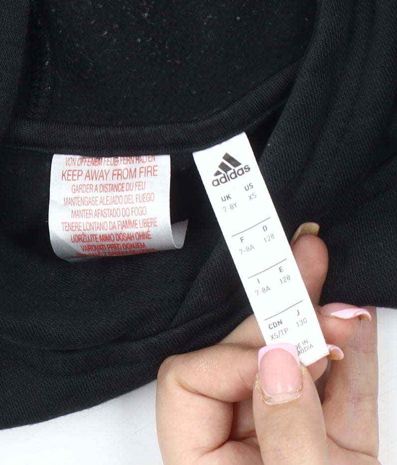Adidas Boys Black Pullover Hoodie, XS, Logo Accent