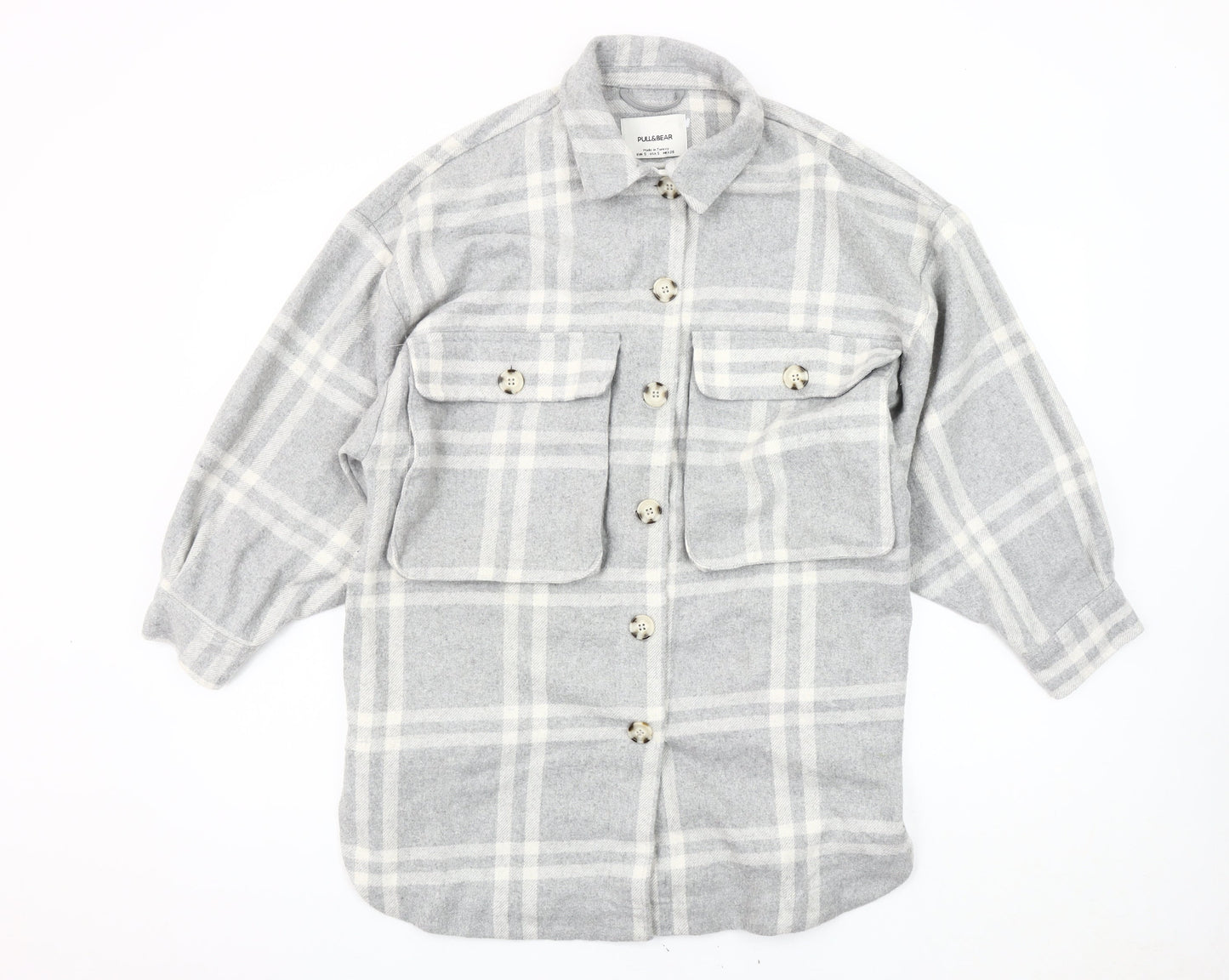 Pull&Bear Women's Grey Plaid Jacket Size S UK
