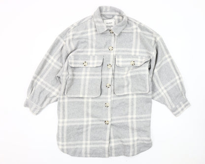 Pull&Bear Women's Grey Plaid Jacket Size S UK