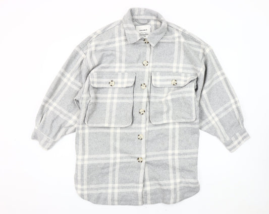 Pull&Bear Women's Grey Plaid Jacket Size S UK