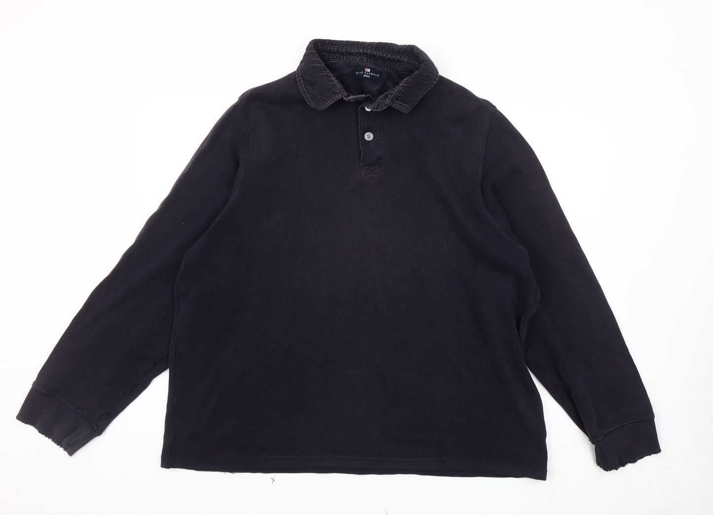 Marks and Spencer Men's Black Long Sleeve Polo - Large