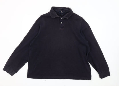Marks and Spencer Men's Black Long Sleeve Polo - Large