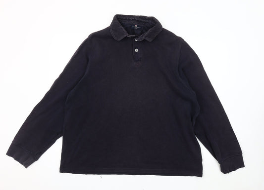 Marks and Spencer Men's Black Long Sleeve Polo - Large