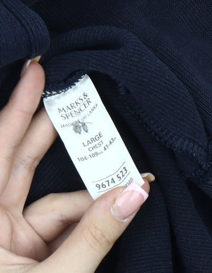 Marks and Spencer Men's Black Long Sleeve Polo - Large