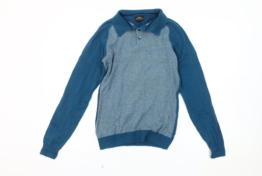 Next Men's Blue XS Henley Jumper, Geometric Pattern