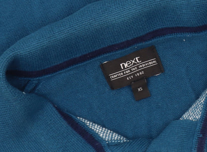 Next Men's Blue XS Henley Jumper, Geometric Pattern