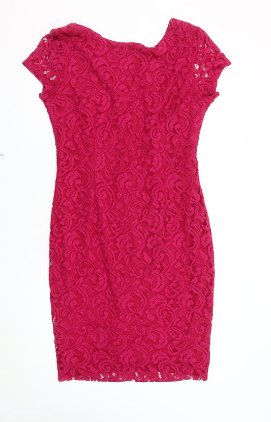 Roman Pink Lace Sheath Dress Women Size 14 V-Neck
