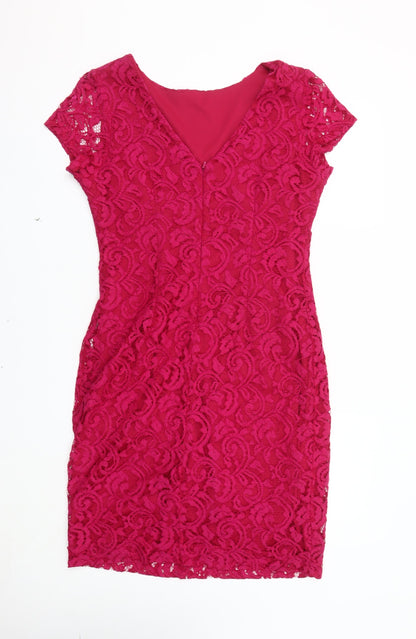 Roman Pink Lace Sheath Dress Women Size 14 V-Neck