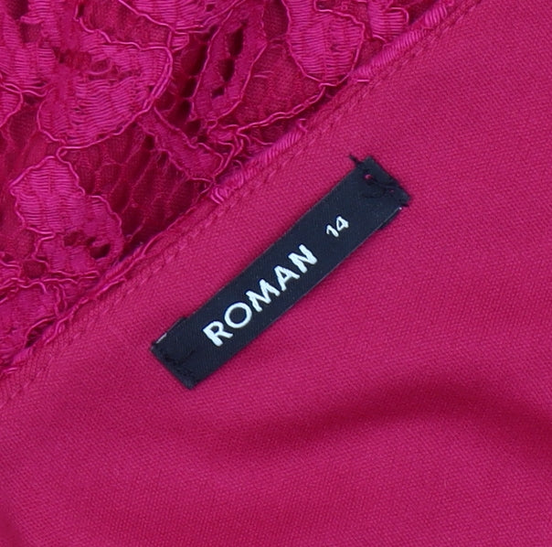 Roman Pink Lace Sheath Dress Women Size 14 V-Neck
