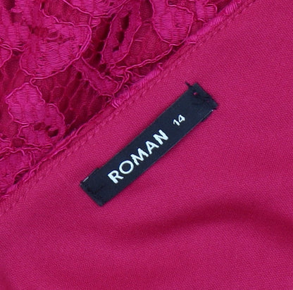 Roman Pink Lace Sheath Dress Women Size 14 V-Neck