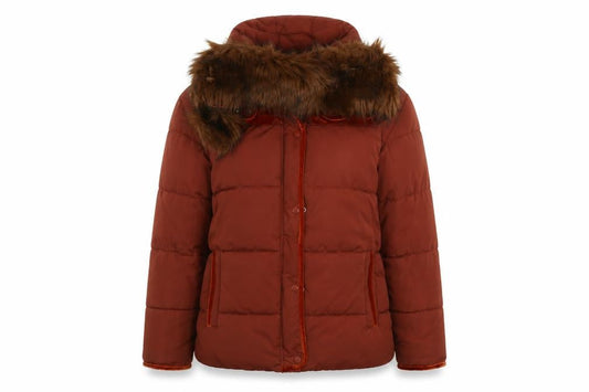 Front view of Falmer Heritage Brown Puffer Jacket Women’s, size UK 12