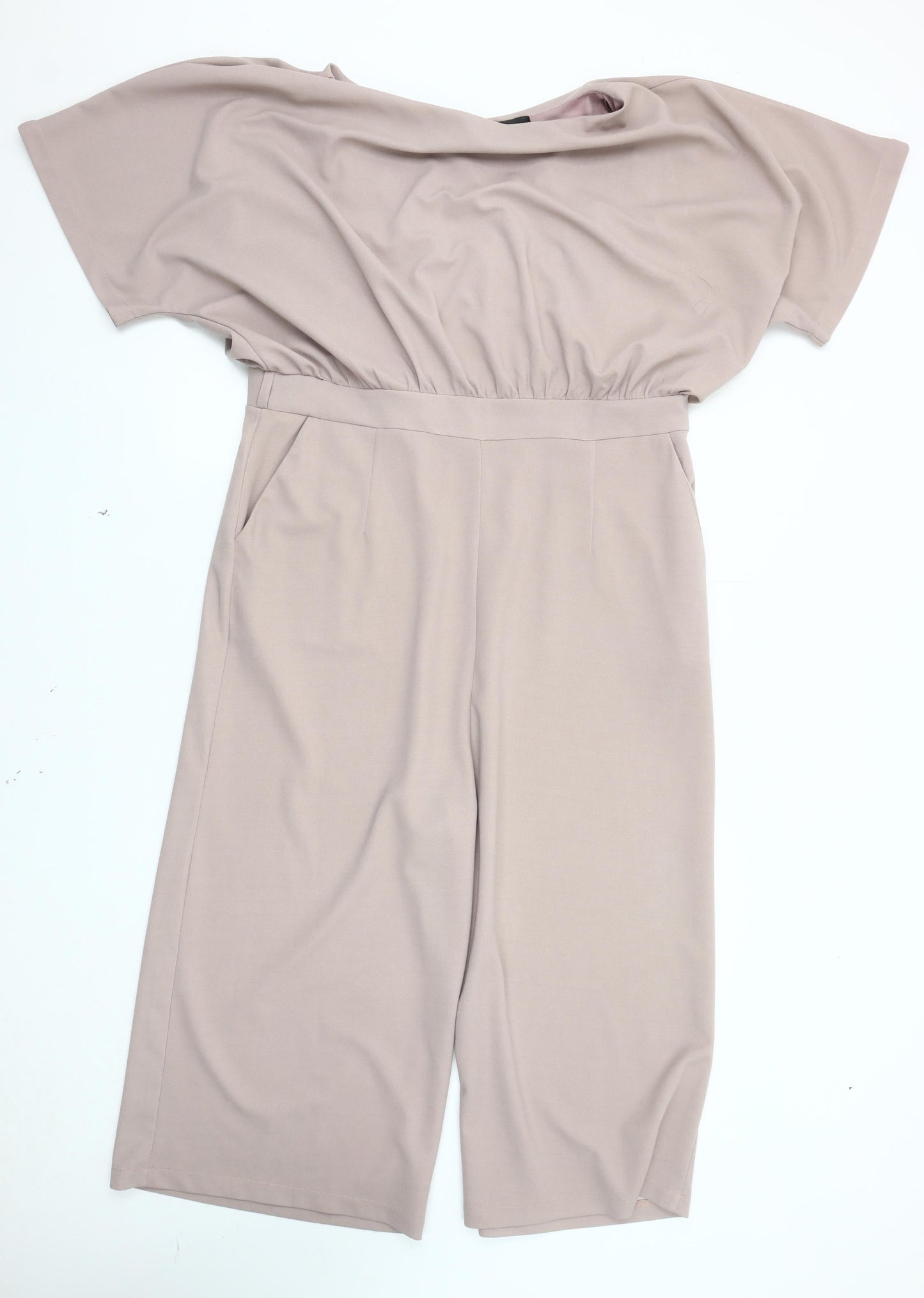 AX Paris Women's Beige Jumpsuit, Size 16, Wide-Leg, Casual