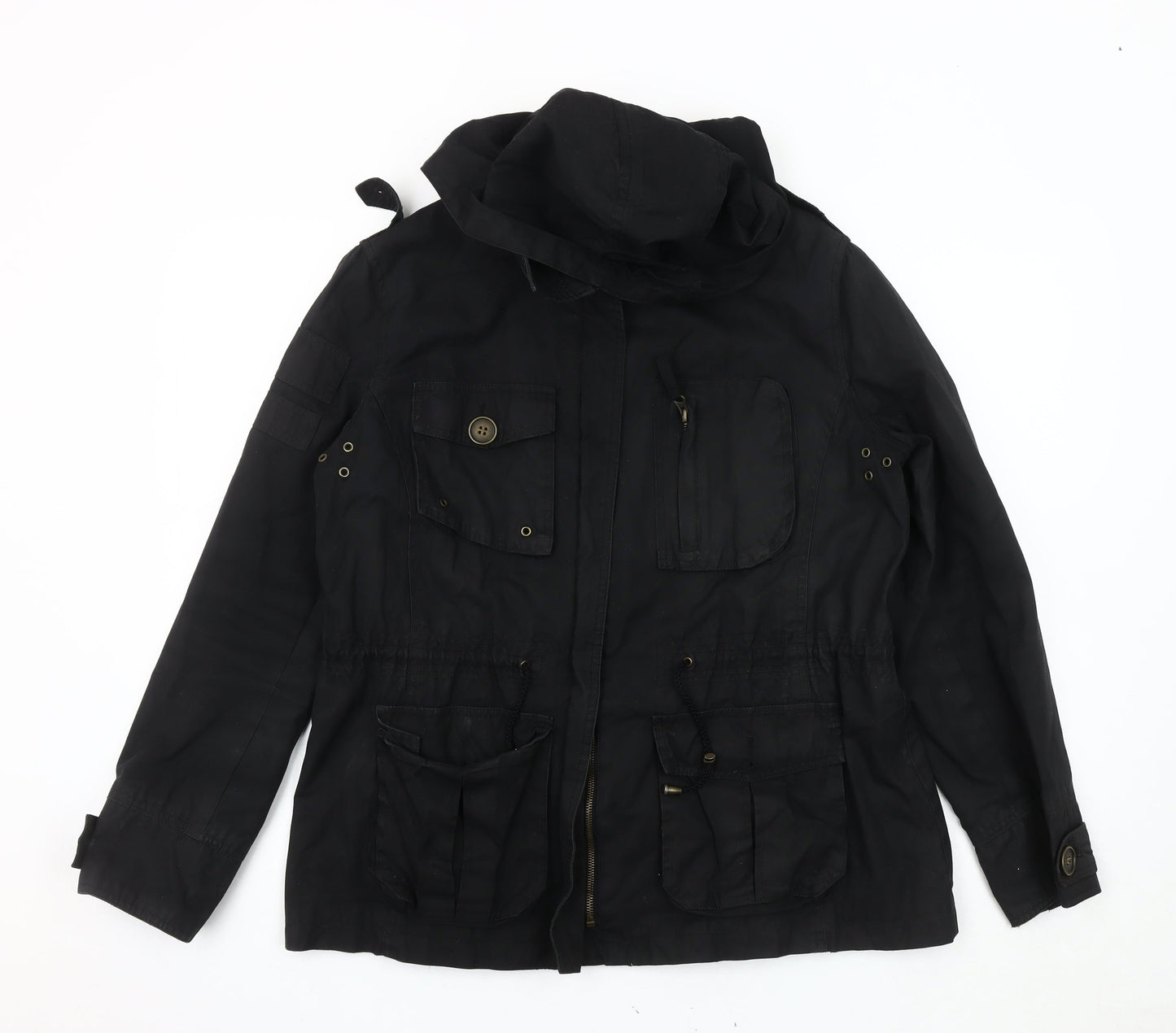 Womens UK Size XL Zara Basic Black Parka Coat