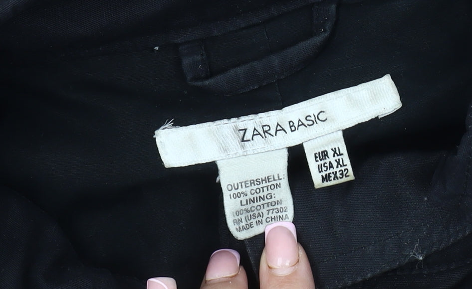 Womens UK Size XL Zara Basic Black Parka Coat