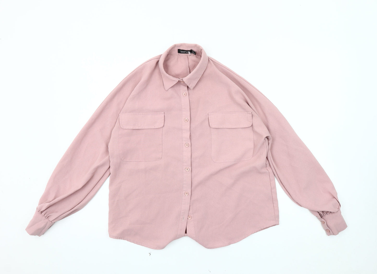 boohoo Women's Pink Button-Up Shirt, Size 6, Classic Style