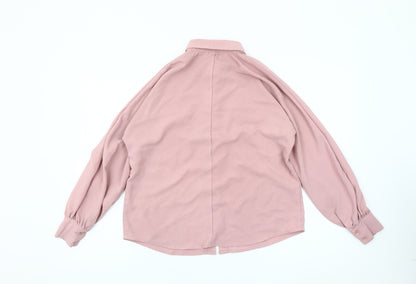 boohoo Women's Pink Button-Up Shirt, Size 6, Classic Style