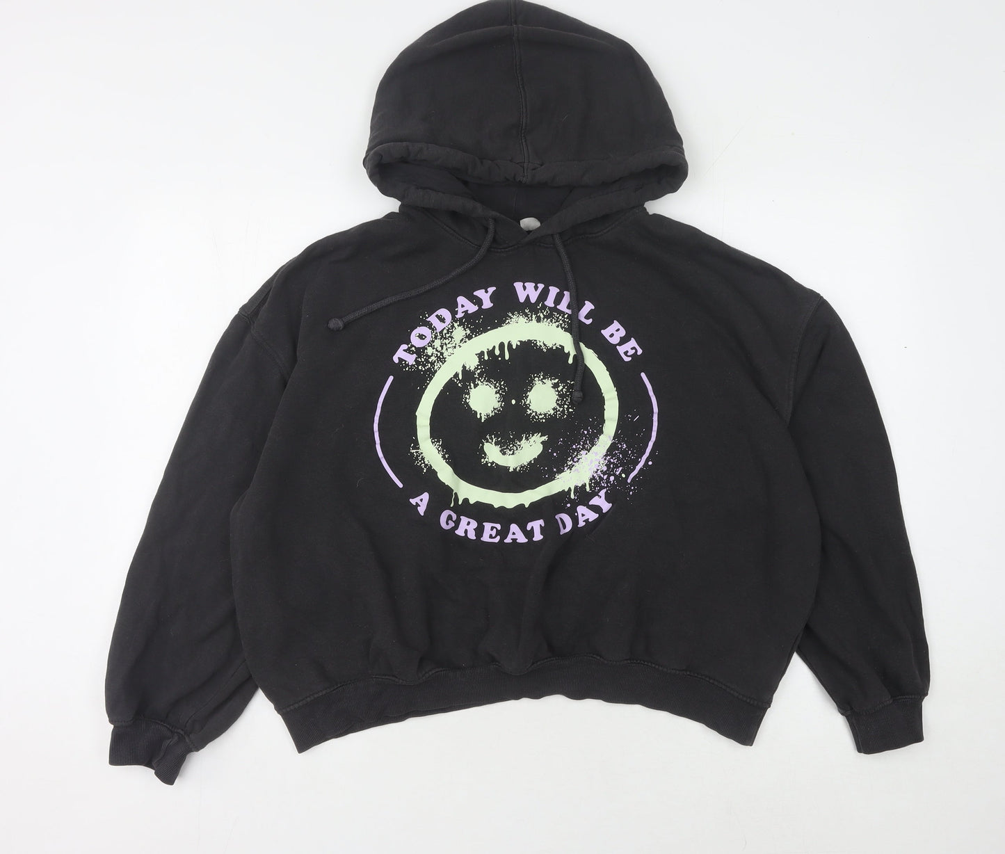 H&M Women's XL Black Graphic Pullover Hoodie, Casual Comfort