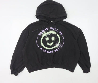 H&M Women's XL Black Graphic Pullover Hoodie, Casual Comfort