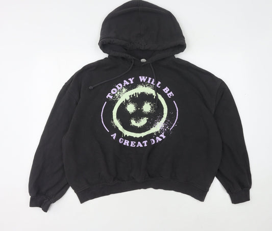 H&M Women's XL Black Graphic Pullover Hoodie, Casual Comfort