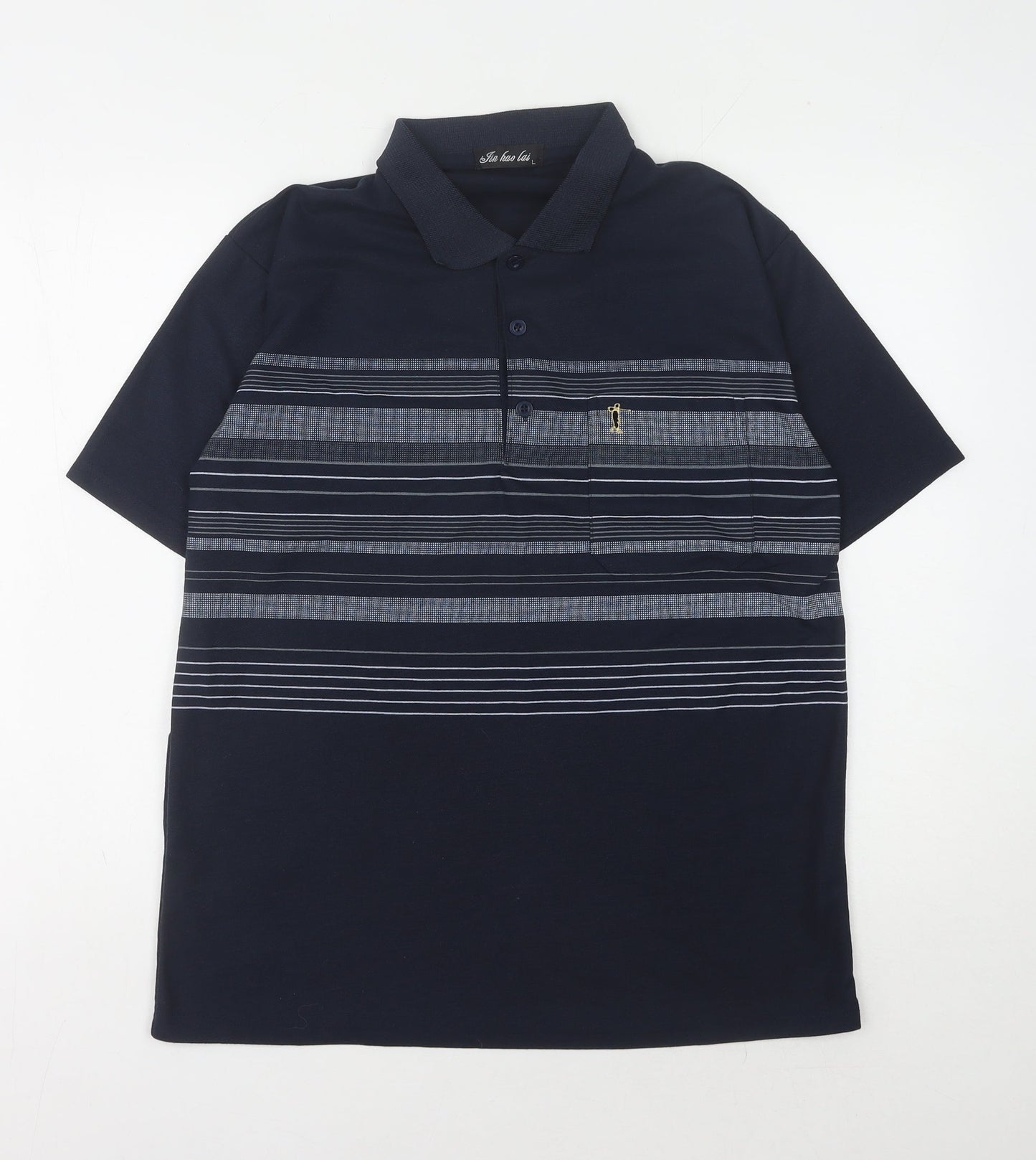 Jinhaolai Men's Blue Striped Polo Shirt Size L