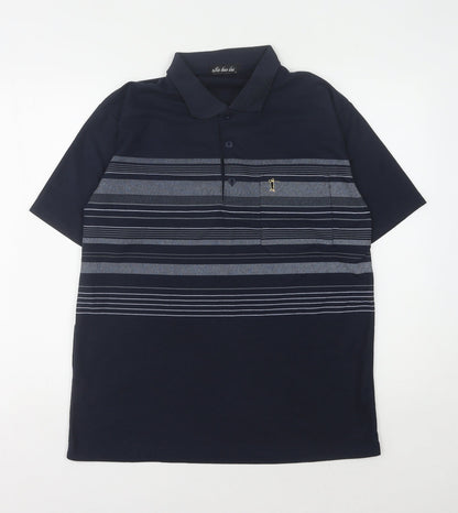 Jinhaolai Men's Blue Striped Polo Shirt Size L