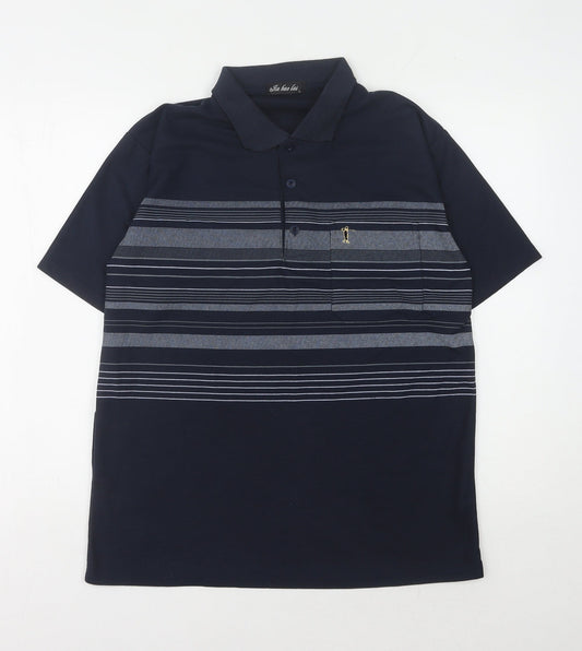Jinhaolai Men's Blue Striped Polo Shirt Size L