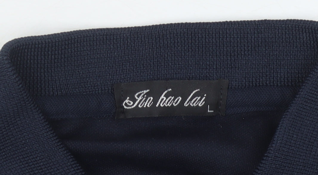 Jinhaolai Men's Blue Striped Polo Shirt Size L