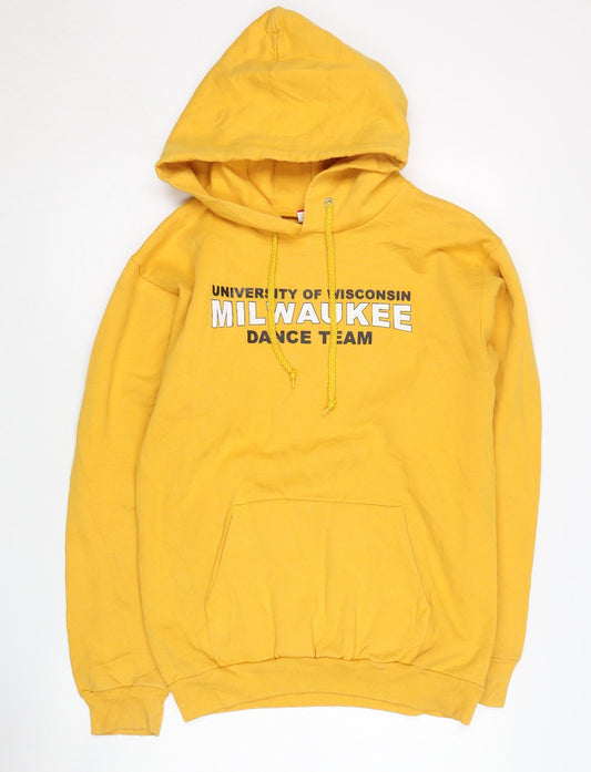 Additional front view of Champion unisex yellow pullover hoodie, size S