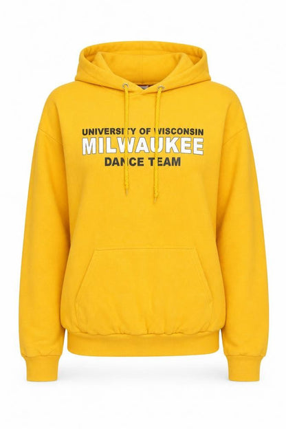 Front view of Champion unisex yellow pullover hoodie, size S