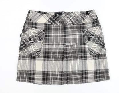 Mexx Women's Black Plaid Skirt, Size 10, Button Accents