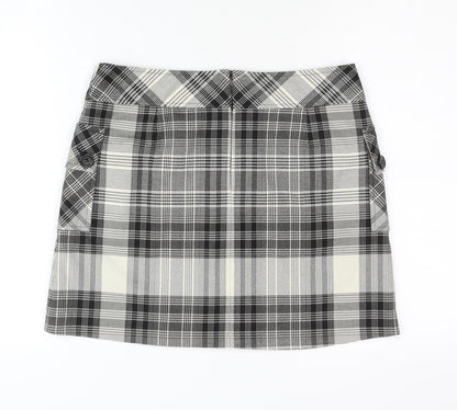 Mexx Women's Black Plaid Skirt, Size 10, Button Accents