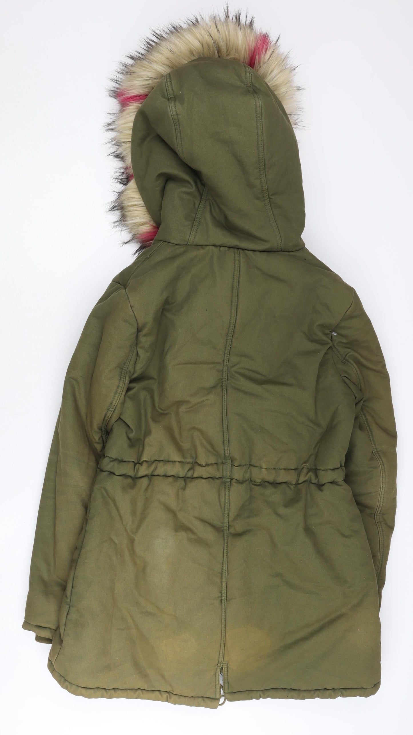 Redial Women's Green Parka Coat with Faux Fur Trim, Size S