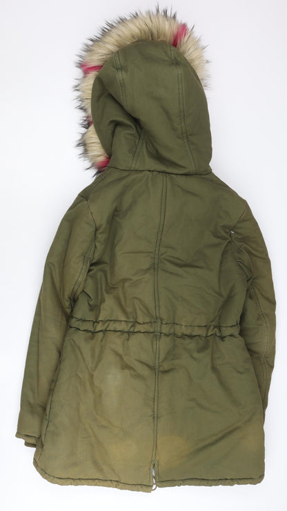 Redial Women's Green Parka Coat with Faux Fur Trim, Size S