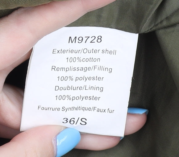 Redial Women's Green Parka Coat with Faux Fur Trim, Size S