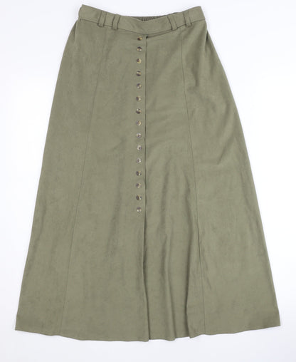 BHS Women's Long Green A-Line Polyester Skirt UK 10