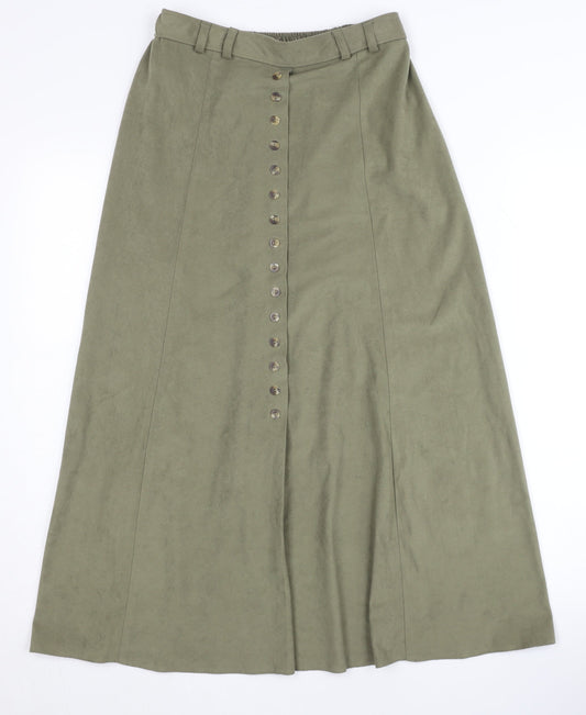 BHS Women's Long Green A-Line Polyester Skirt UK 10